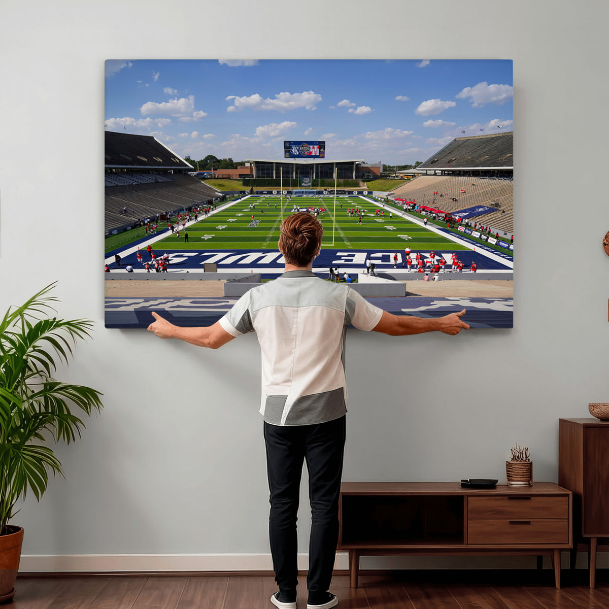 92248-MGV-CV-36X24 - Rice University Owls Football Team Print, Houston Rice Stadium
