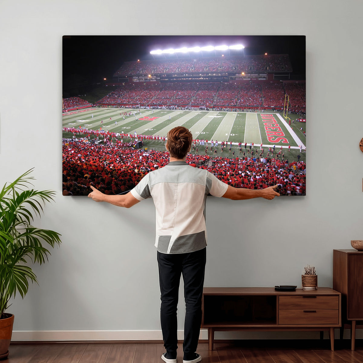 53225-PAN-FL-20X10 - Rutgers University Scarlet Knights Football Team Print - Piscataway SHI Stadium Wall Art Canvas