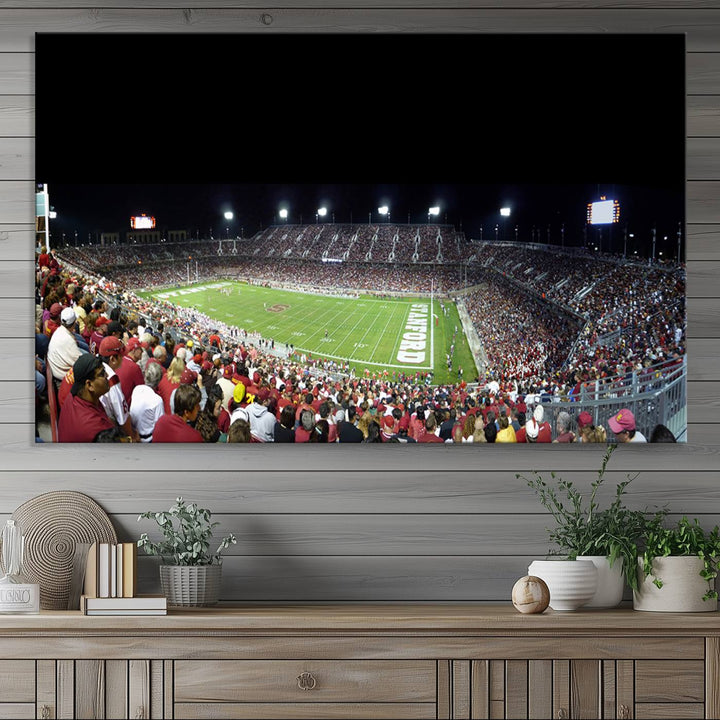 This Stanford University Cardinal Football Team canvas print, depicting fans in red filling Stanford Stadium at night, is perfect.