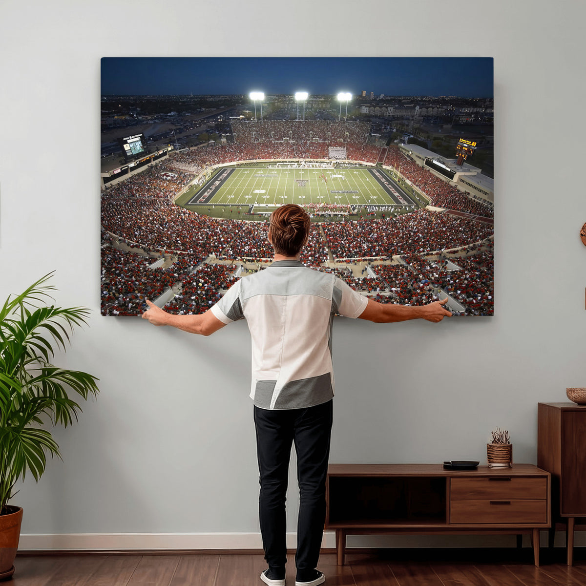 55763-MGV-CV-36X24 - Texas Tech Red Raiders Football Team Print, Lubbock Jones AT&T Stadium, Framed and Ready to Hang