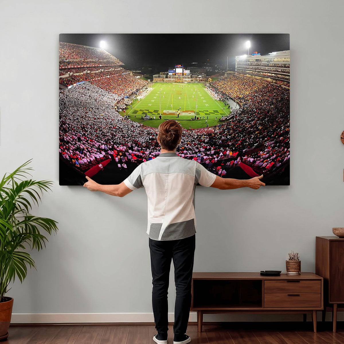 12091-PAN-FL-20X10 - University of Maryland Terrapins Football Team Print - College Park SECU Stadium Wall Art Canvas