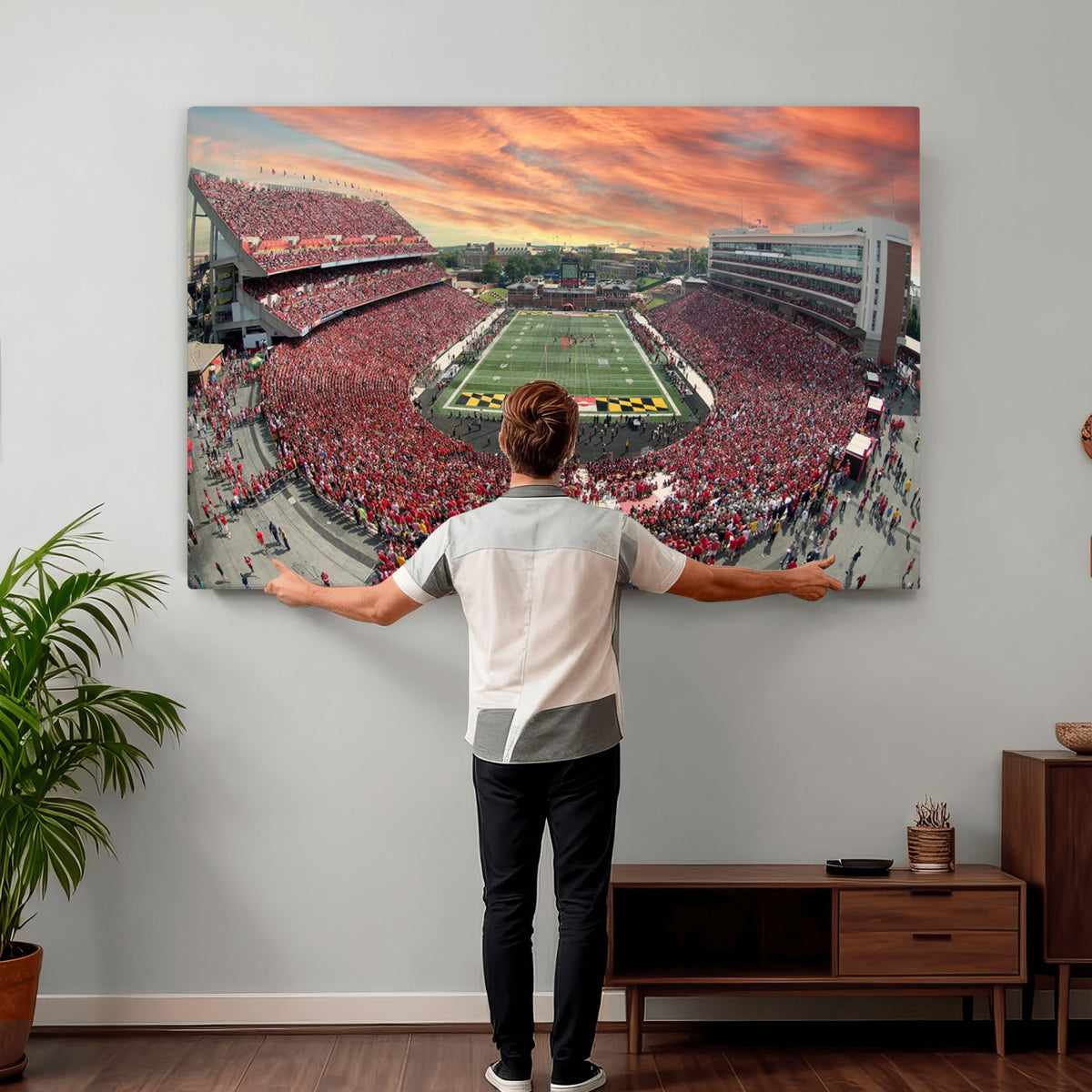 24140-PAN-FL-20X10 - University of Maryland Terrapins Football Team Print - College Park SECU Stadium Wall Art Canvas
