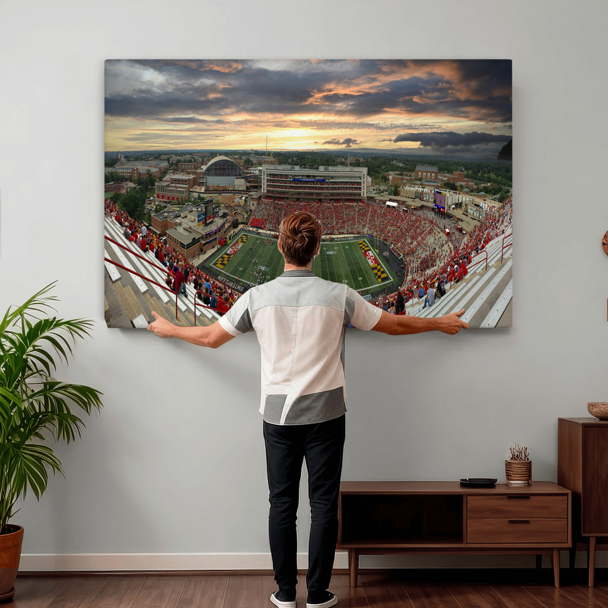 29993-PAN-FL-20X10 - University of Maryland Terrapins Football Team Print - College Park SECU Stadium Wall Art Canvas
