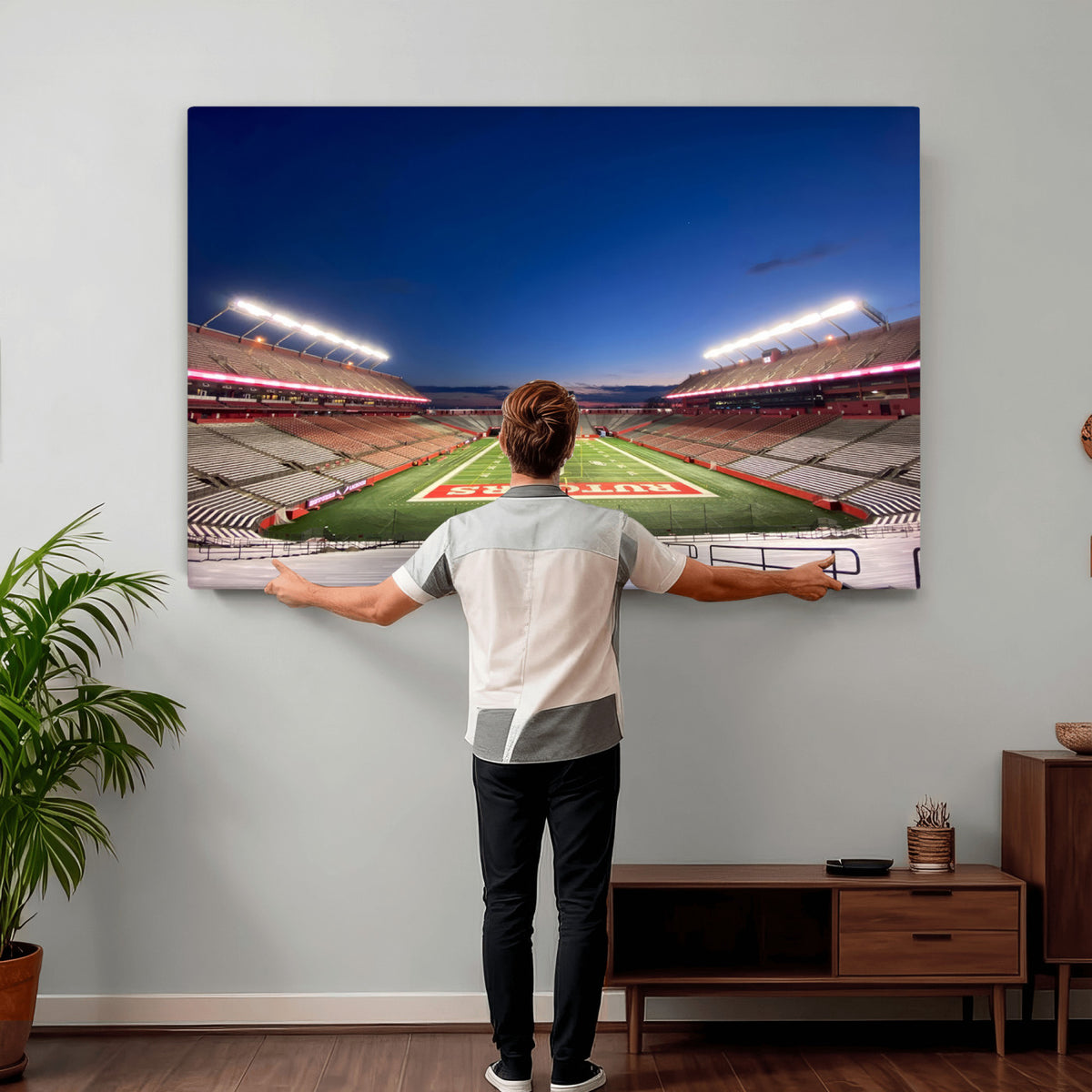 15051-MGV-CV-36X24 - Rutgers Scarlet Knights Football Team Print, Piscataway SHI Stadium