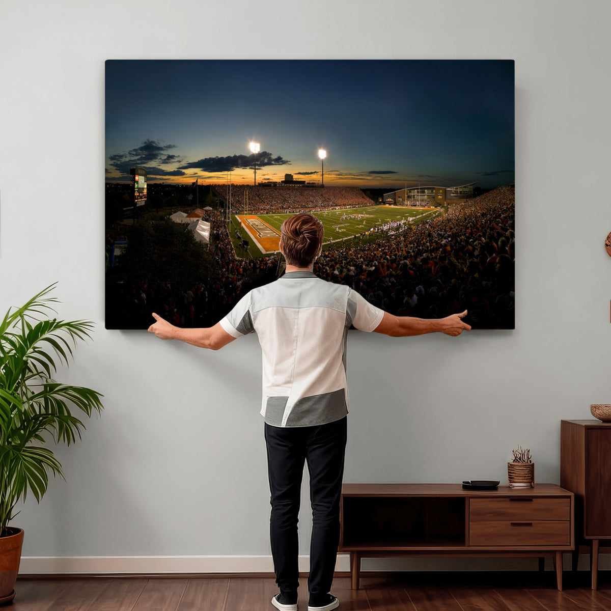 15980-PAN-FL-20X10 - Ball State Cardinals Football Team Print - Muncie Scheumann Stadium Wall Art Canvas Print