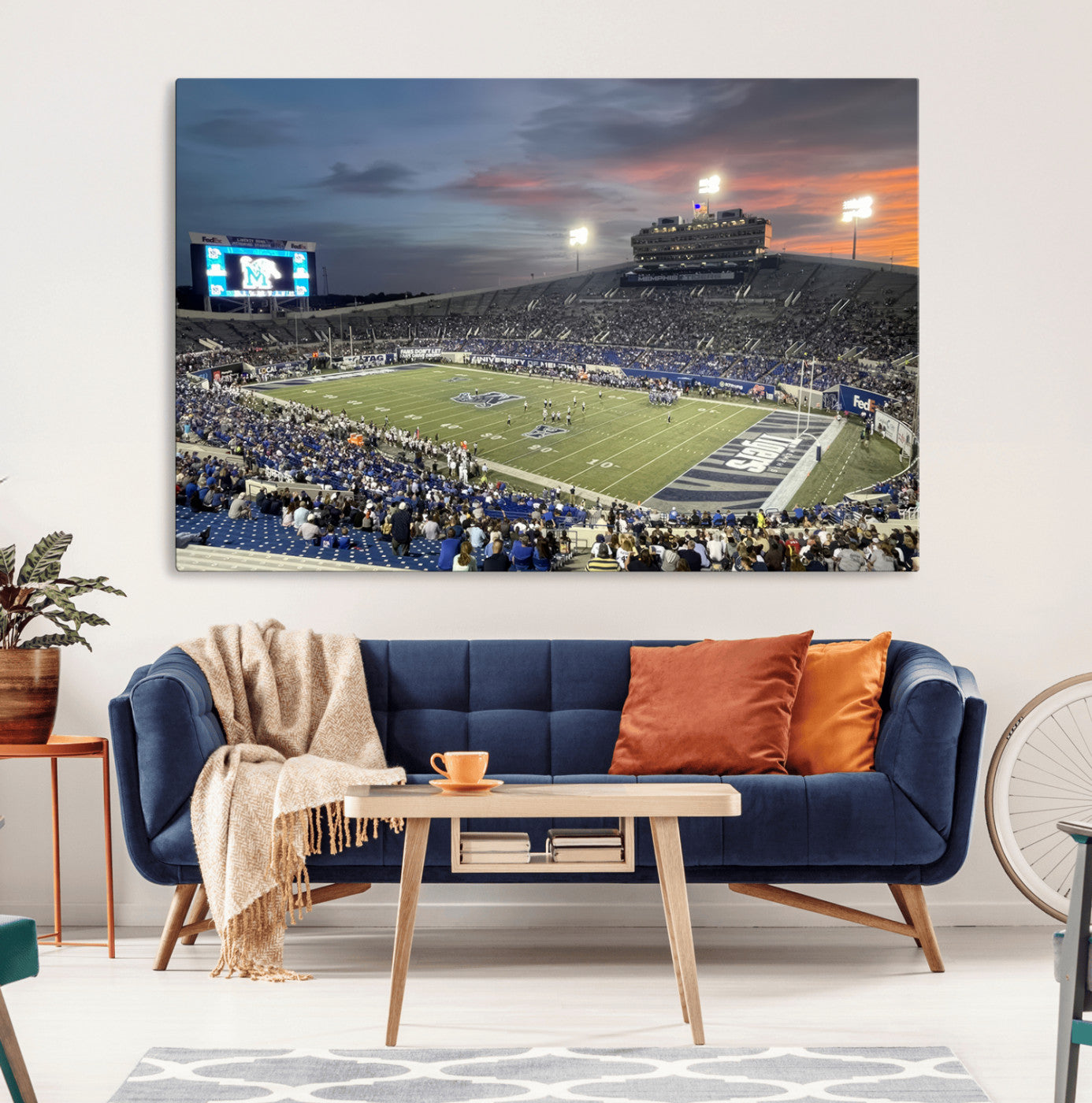 64409-MGV-CV-36X24-Memphis Tigers Football Team Print - Memphis Simmons Bank Liberty Stadium Wall Art Canvas Print