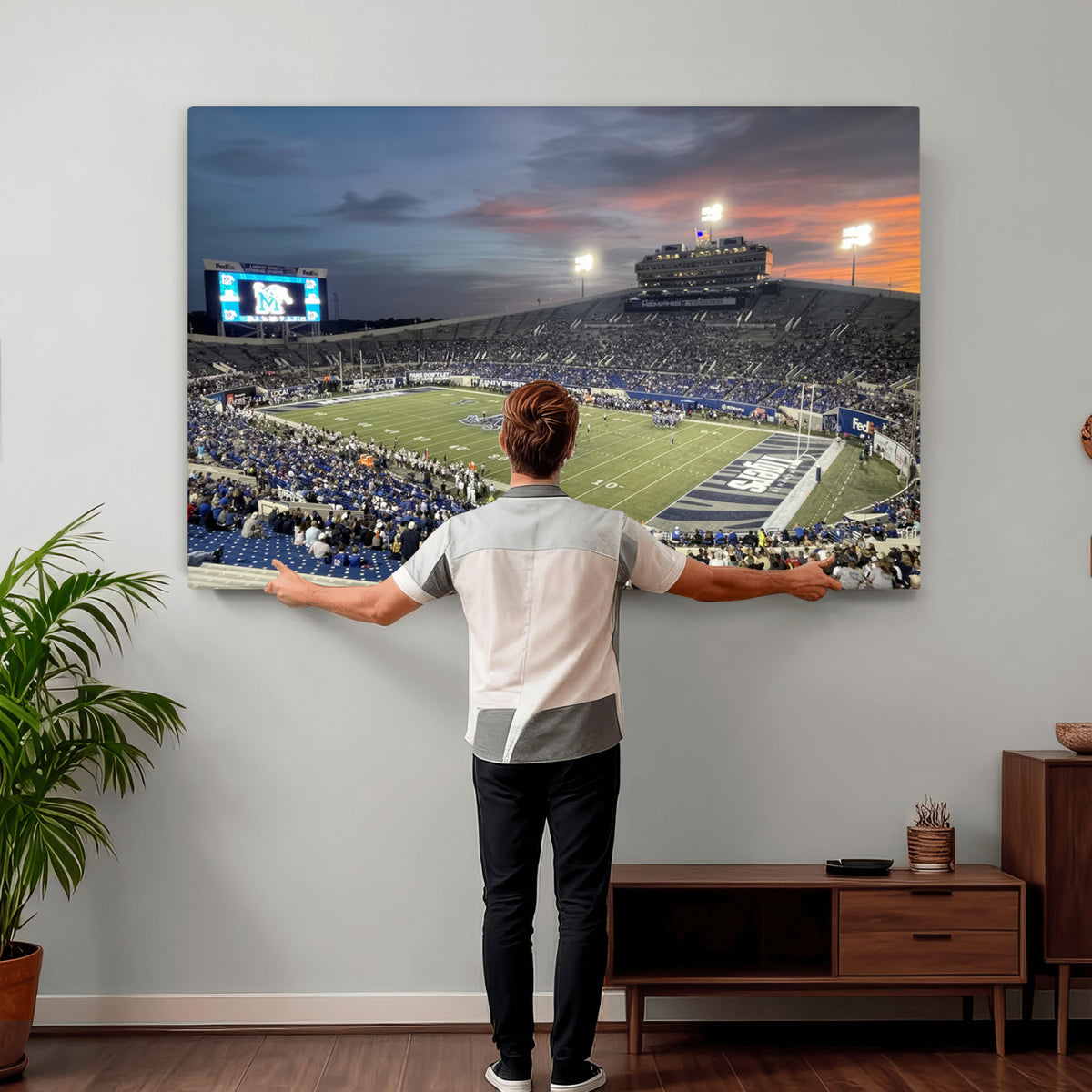 64409-PAN-FL-20X10 - Memphis Tigers Football Team Print - Memphis Simmons Bank Liberty Stadium Wall Art Canvas Print