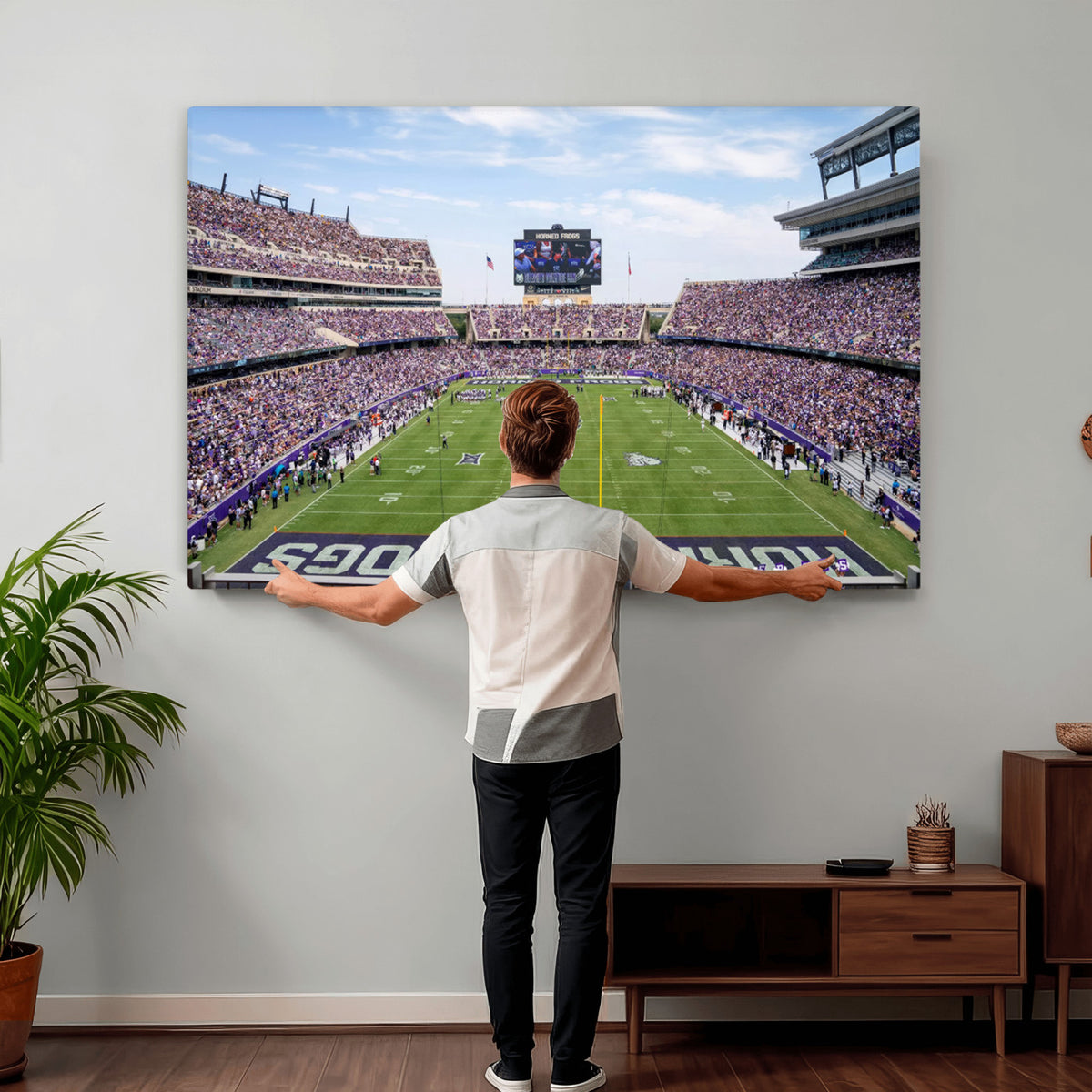 27650-PAN-FL-20X10 - TCU Horned Frogs Football Team Print - Fort Worth Amon G. Carter Stadium Wall Art Canvas Print