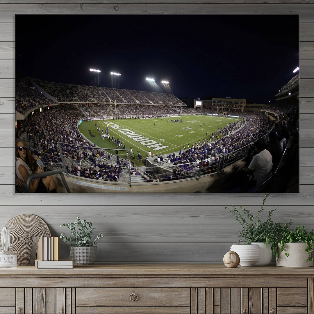 TCU Horned Frogs Football Team Print - Fort Worth Amon G. Carter Stadium Wall Art Canvas Print.