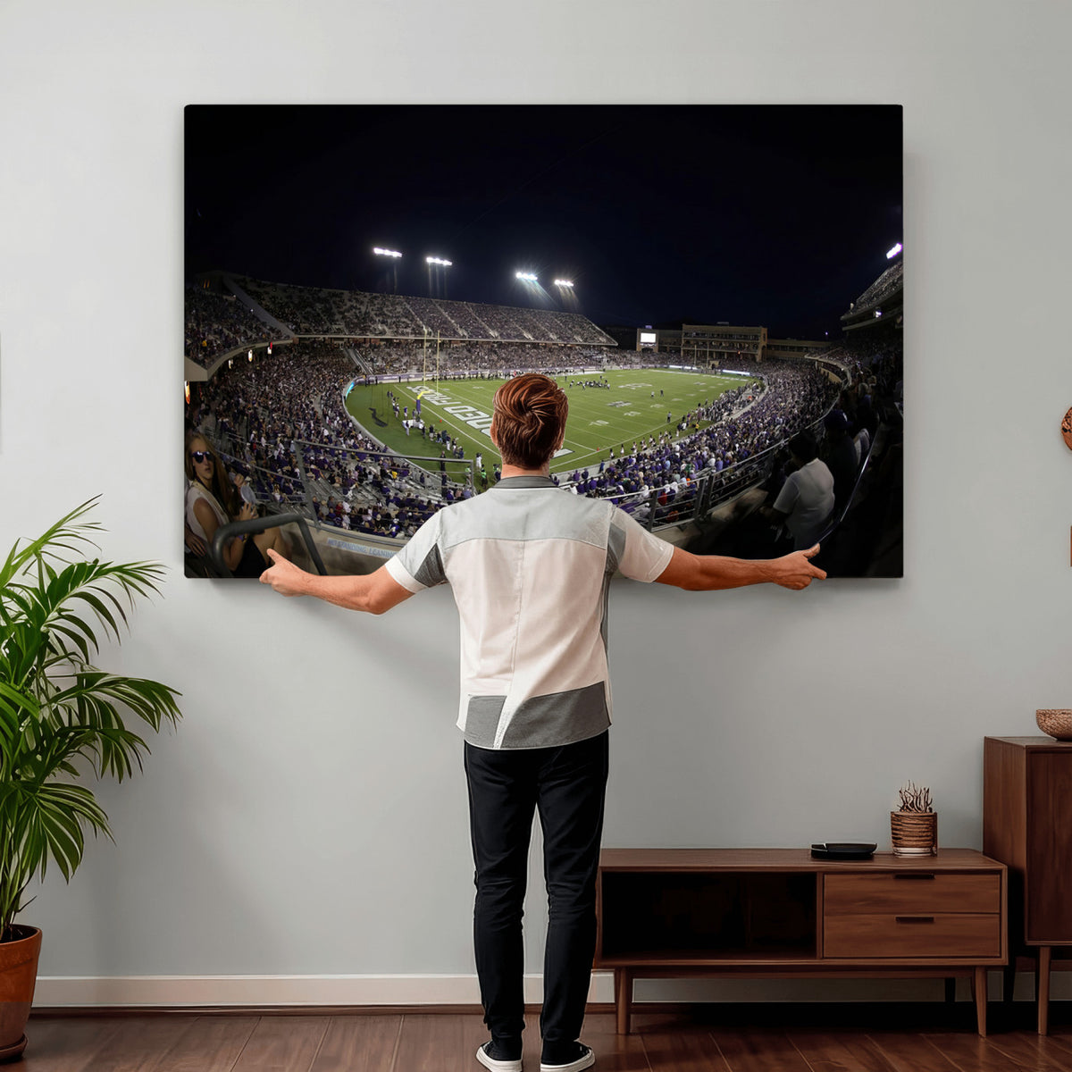 59222-PAN-FL-20X10 - TCU Horned Frogs Football Team Print - Fort Worth Amon G. Carter Stadium Wall Art Canvas Print.
