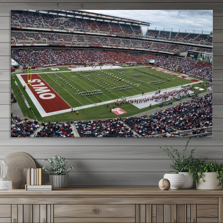 Aerial view wall art of Lincoln Financial Field during a Temple Owls game.