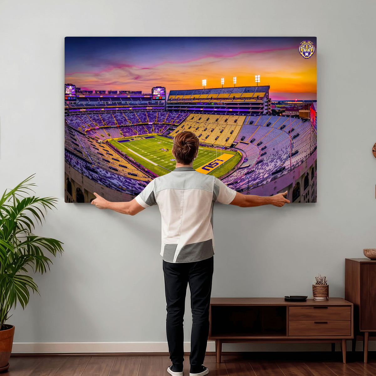 93538-MGV-CV-36X24 - The Louisiana State University Tigers Football Team Print, Framed and Ready to Hang Stadium Print