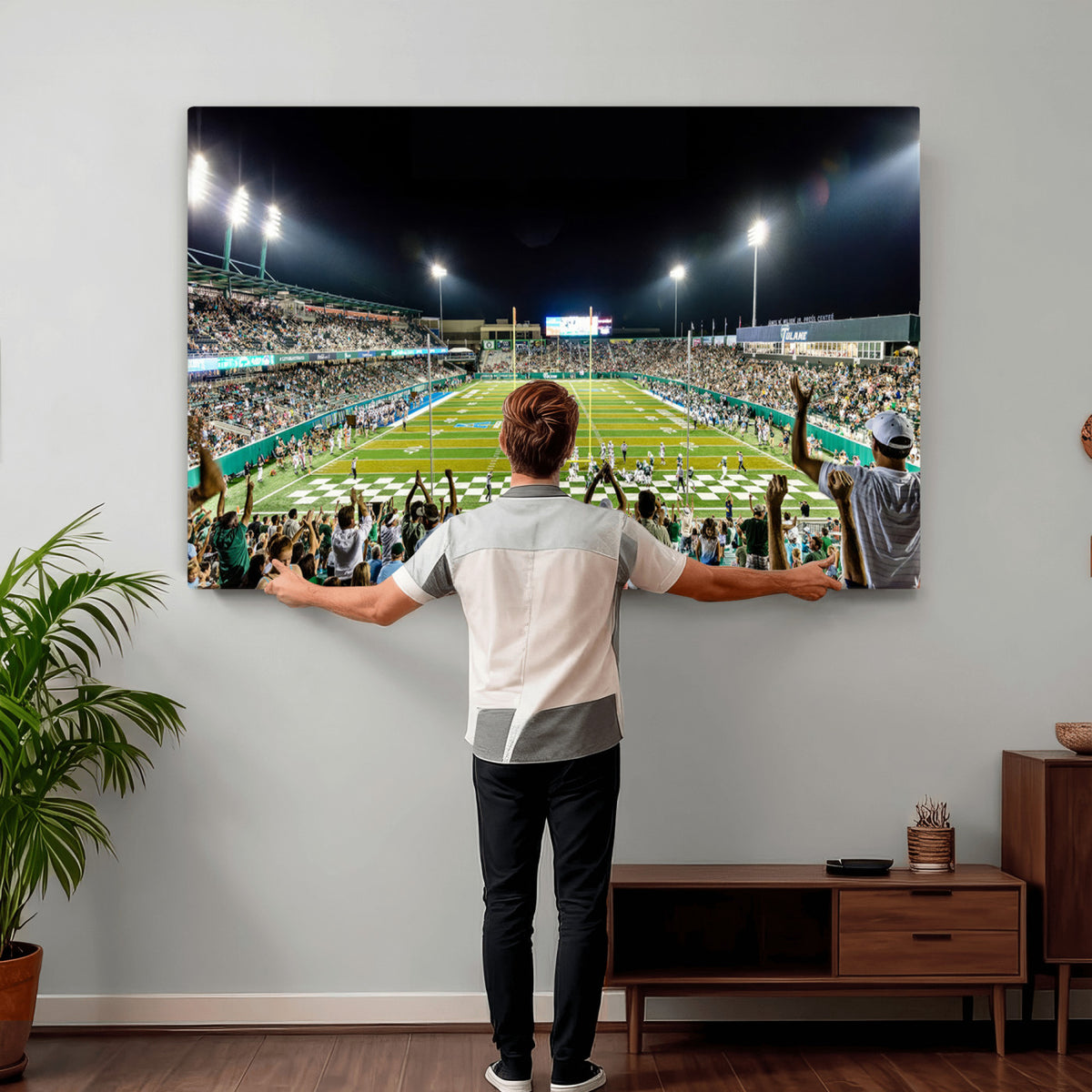 56448-MGV-CV-36X24 - The Tulane University Green Wave Football Team Print, New Orleans Yulman Stadium
