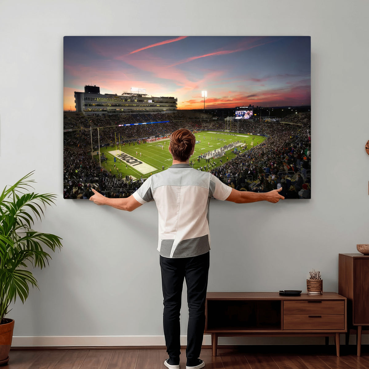 64416-MGV-CV-36X24 - The University of Connecticut UCONN Huskies Football Team Print, Framed and Ready to Hang