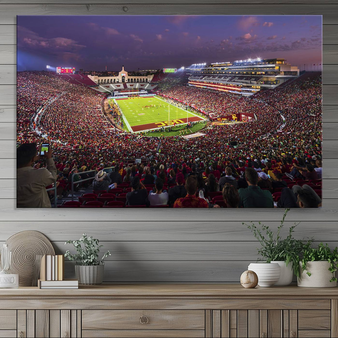 The University of Southern California USC Trojans Football Team Print - Los Angeles Memorial Coliseum Stadium Wall Art Canvas Print