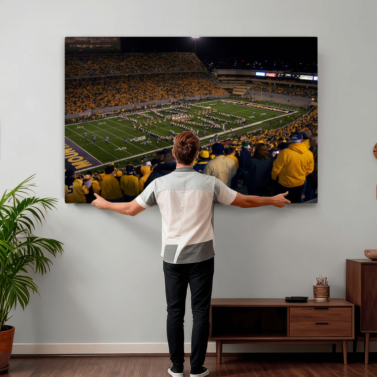 58154-MGV-CV-36X24 - West Virginia University Mountaineers Football Team Print, Milan Puskar Stadium, Morgantown