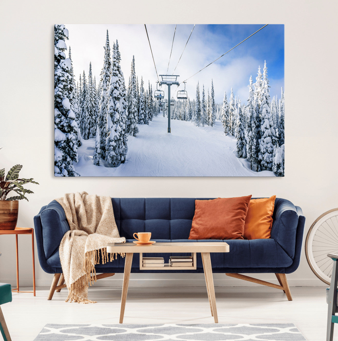 MGV-CV-36X24 - Winter Ski Lift Wall Art Print - Landscape Wall Art | Snowy Mountain Adventure | Perfect for Cabin