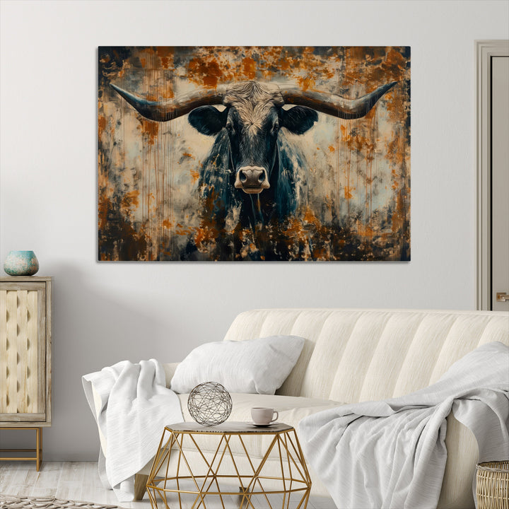 Abstract Longhorn Bull Wall Art | Rustic Western Wall Decor | Framed and Ready to Hang | Ideal for Farmhouse, Lodge, and Barn Decor