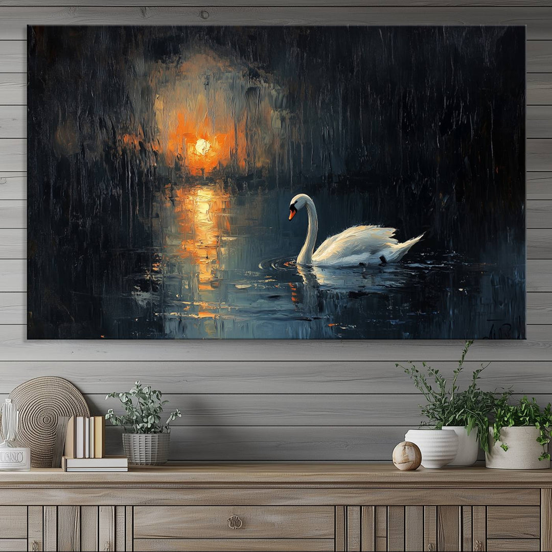 Abstract Swan on Water Wall Art Canvas Print - Elegant Nature Scene for Modern Home Decor