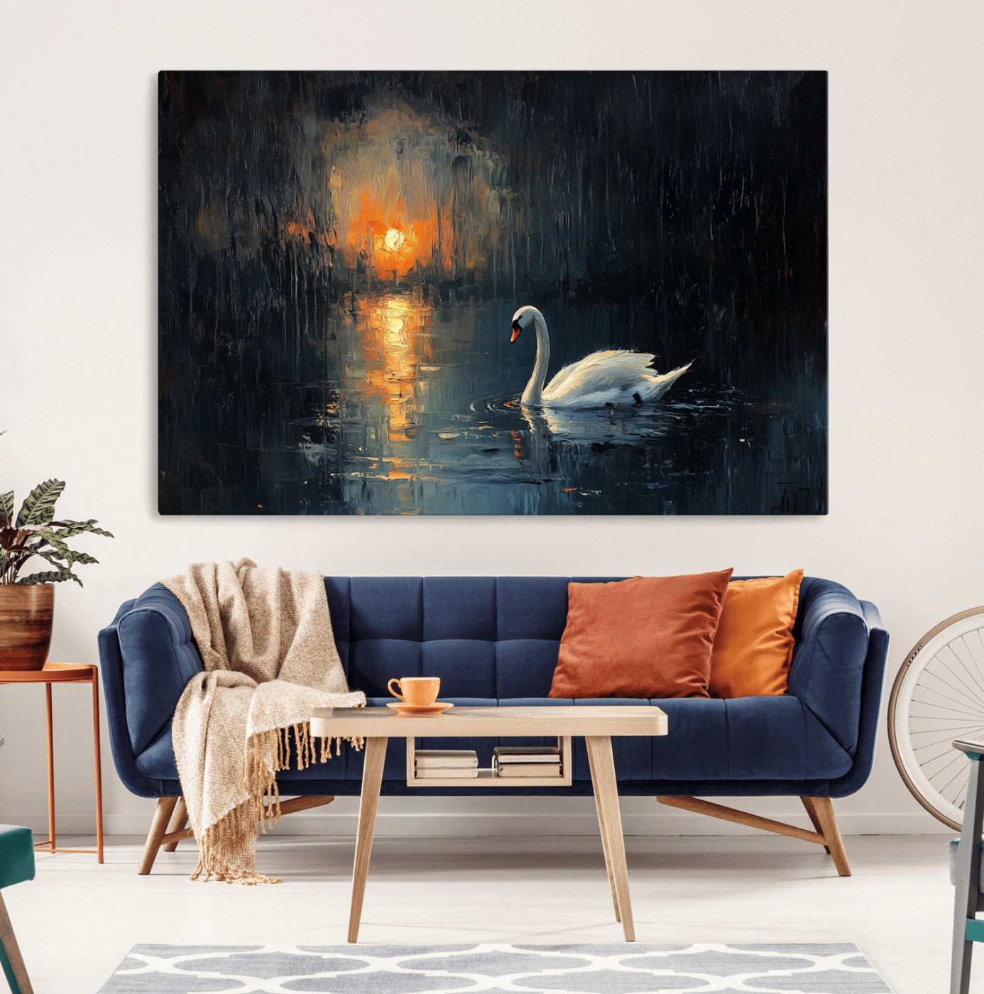-Abstract Swan on Water Wall Art Canvas Print - Elegant Nature Scene for Modern Home Decor