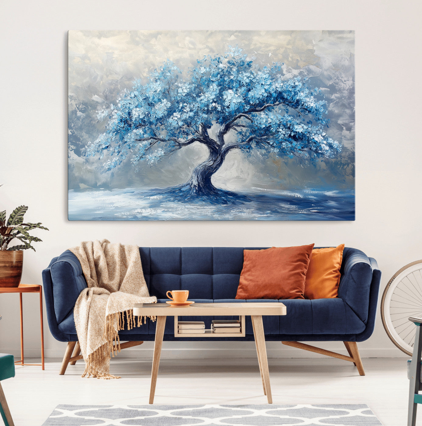 MGV-CV-36X24 - Abstract Blue Tree Art Canvas Print, Majestic Tree Wall Art Print for Farmhouse Decor