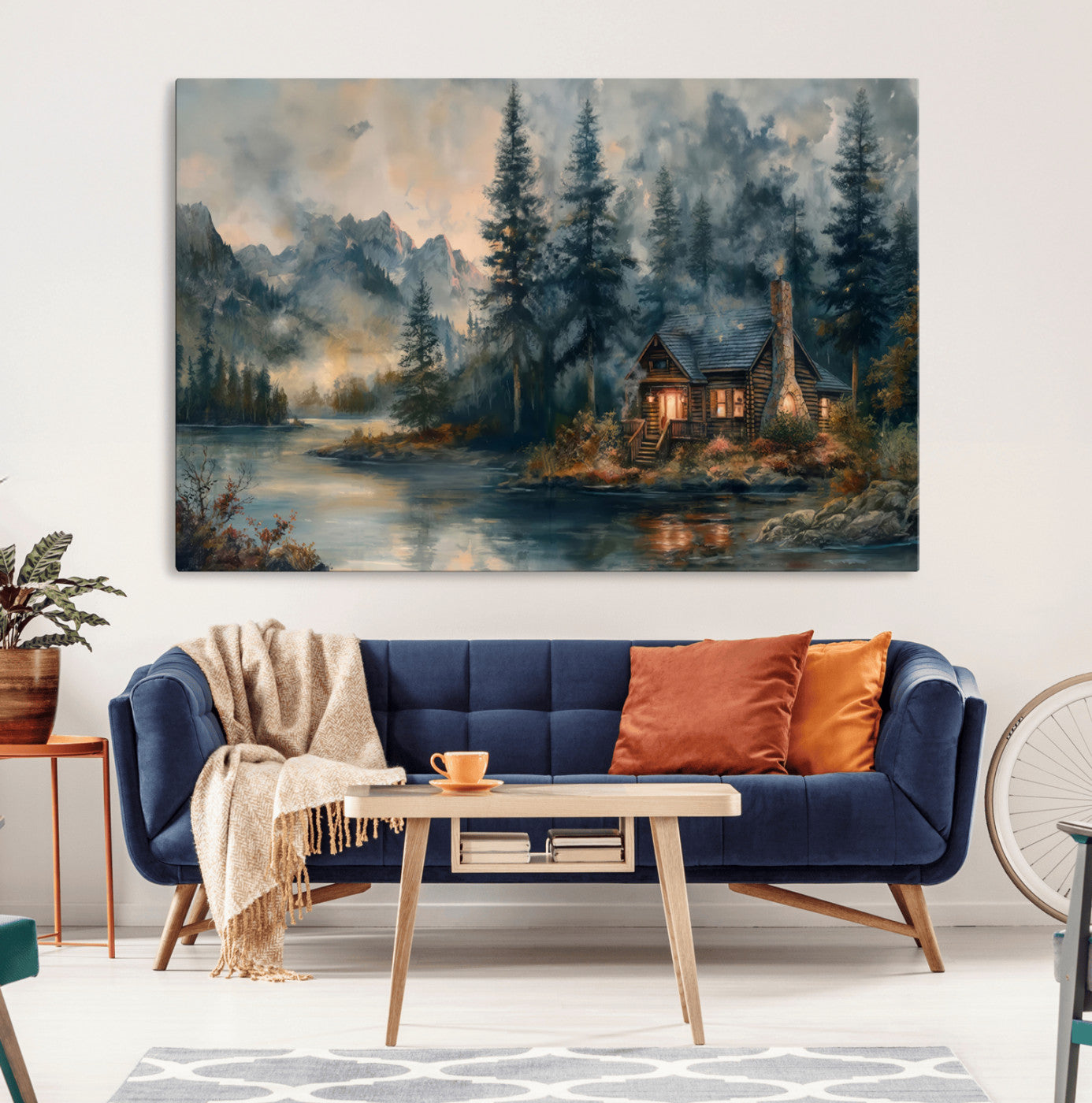 99088-MGV-CV-36X24-Rustic Cabin Woods Wall Art Print | Lake in a Forest Canvas Print | Cabin, Lodge, and Farmhouse