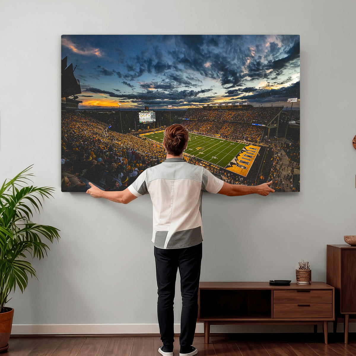 61020-MGV-CV-36X24 - University of Wyoming Cowboys Football Team Print, Laramie, Framed and Ready to Hang