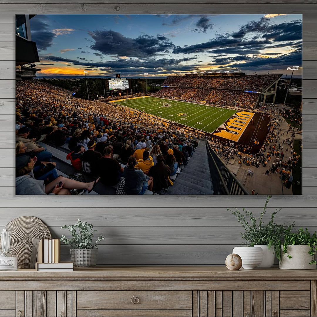 Cowboy Football War Memorial Stadium Wall Art | Ready to Hang Canvas Print of College Football Stadium at Sunset | Perfect for Sports Fans and Football Enthusiasts