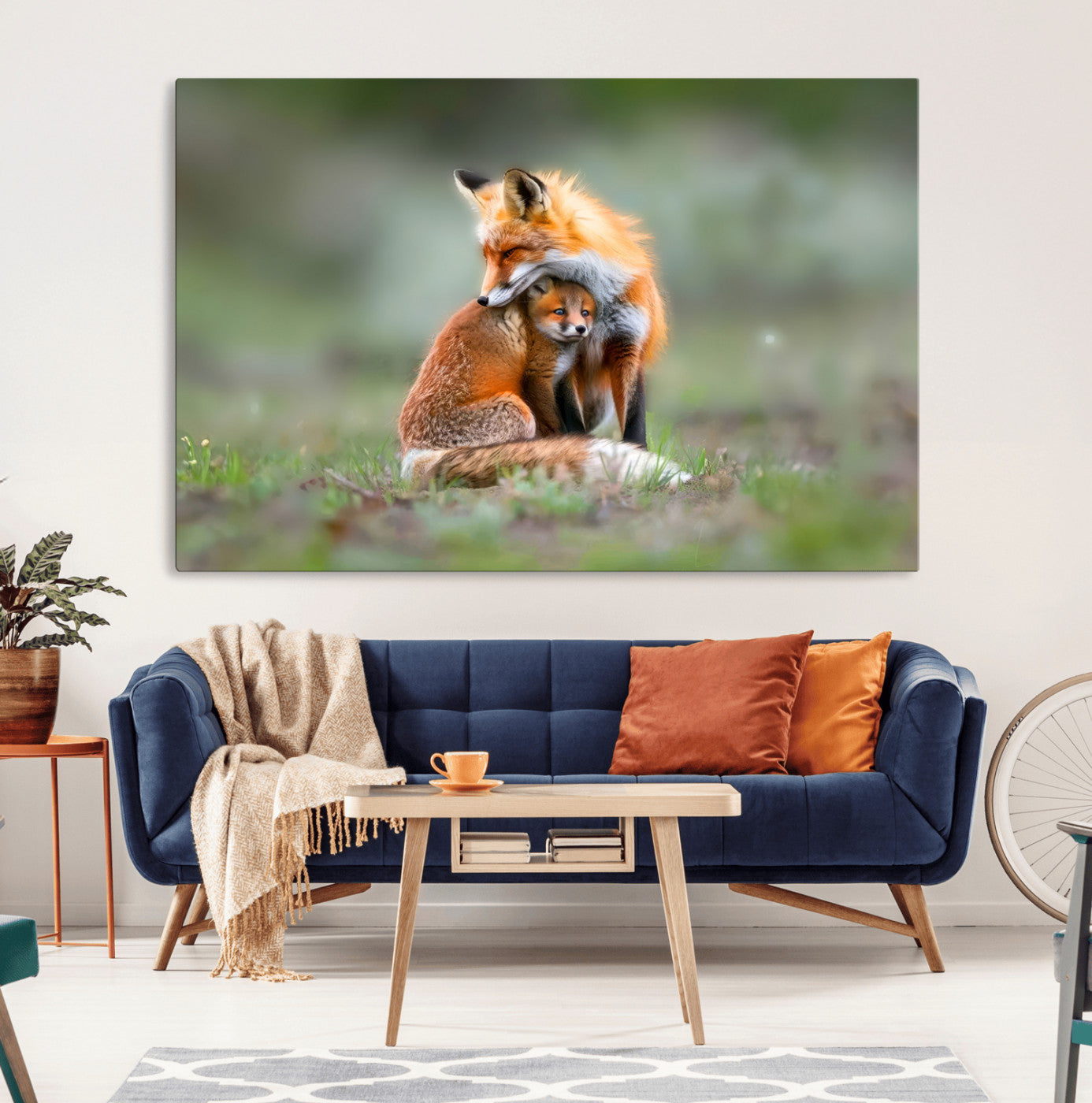 MGV-CV-36X24 - Heartwarming Fox and Baby Cub Wall Art | Ready to Hang Canvas Print of Foxes in Nature | Perfect for