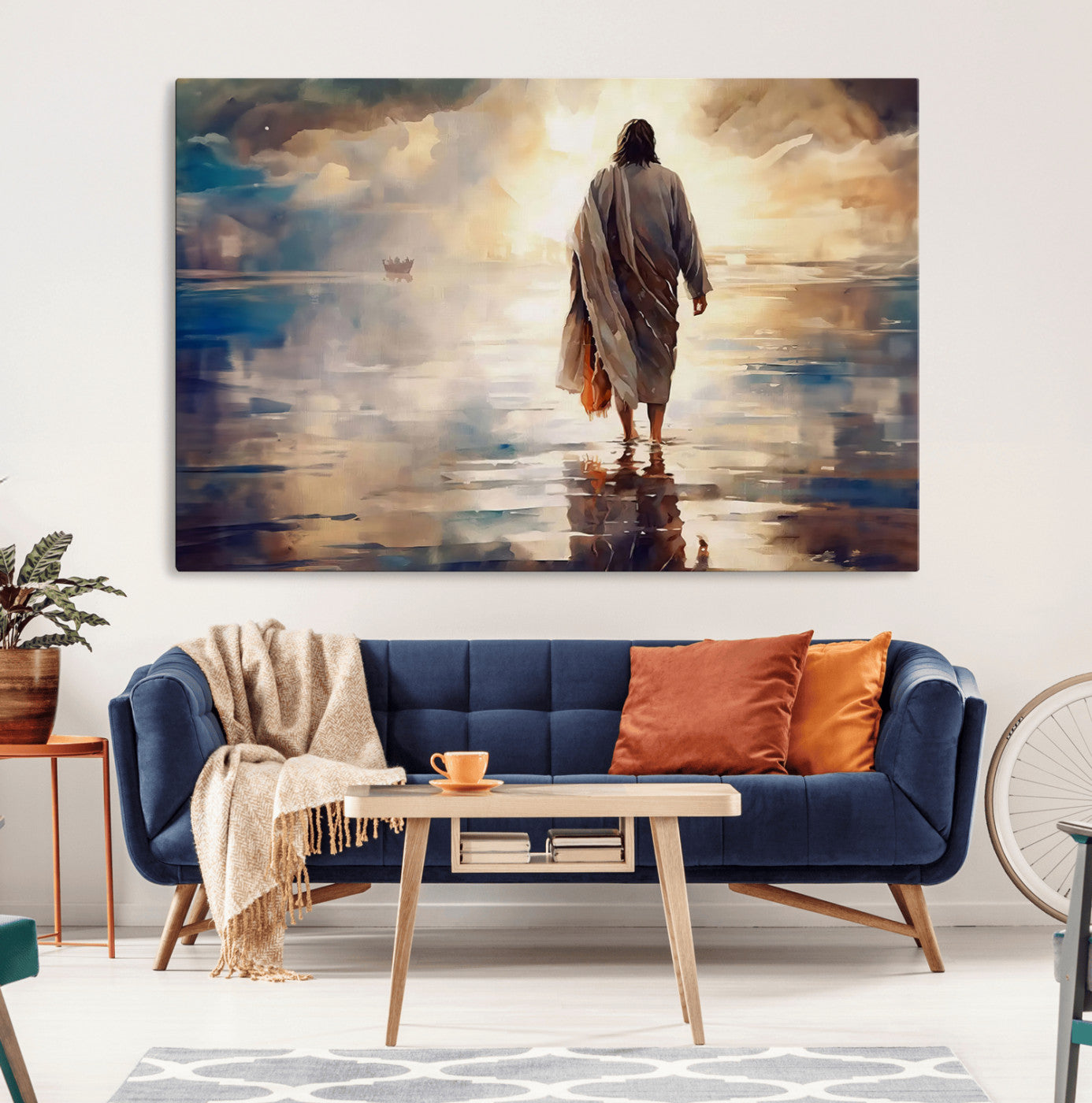 MGV-CV-36X24 - Jesus Walking on Water Wall Art | Ready to Hang Spiritual Triptych Canvas Print | Inspirational