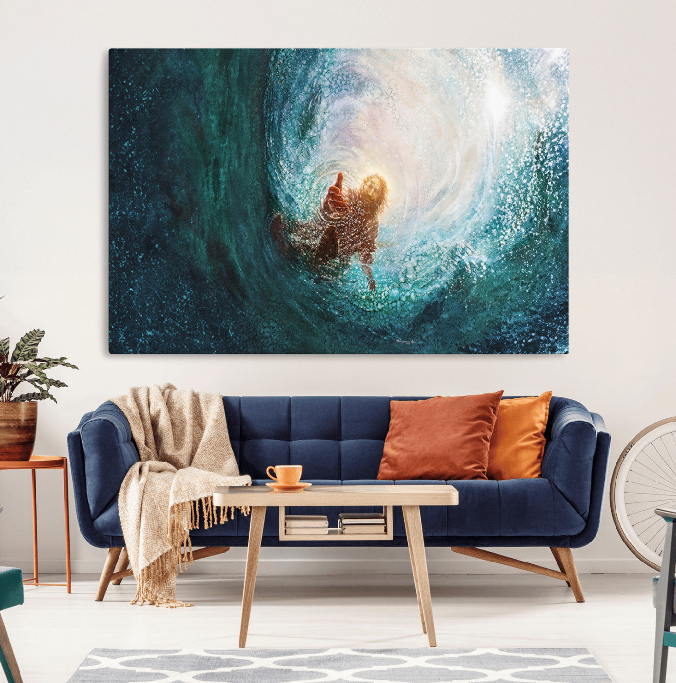 MGV-CV-36X24 - Powerful Jesus Canvas Print - Hand of Salvation, Inspirational Wall Art - Framed, Ready to Hang for