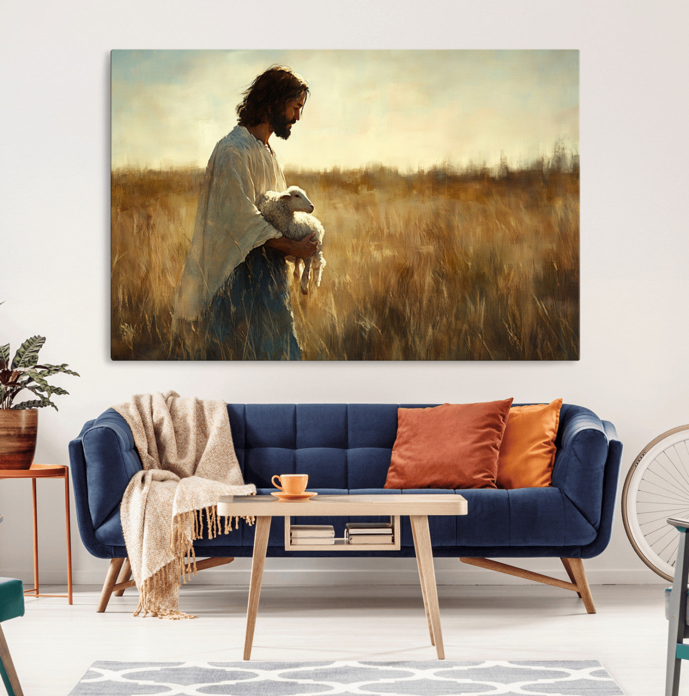53873-MGV-CV-36X24-Jesus the Good Shepherd Wall Art Canvas Print - Inspirational Christian Religious Print for Prayer