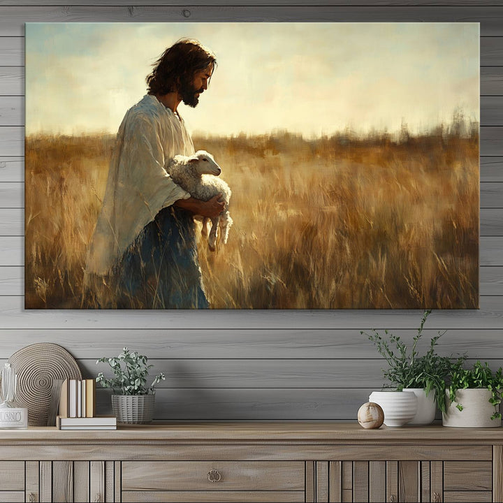 Jesus the Good Shepherd Wall Art Canvas Print - Inspirational Christian Religious Print for Prayer Room Decor