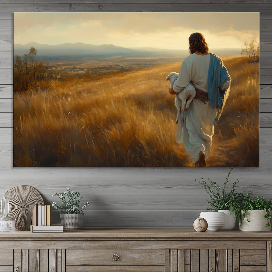 Jesus the Good Shepherd Wall Art Canvas Print - Inspirational Christian Religious Print for Prayer Room Decor