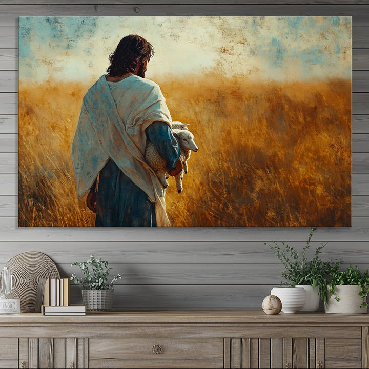 Jesus the Good Shepherd Wall Art Canvas Print - Inspirational Christian Religious Print for Prayer Room Decor