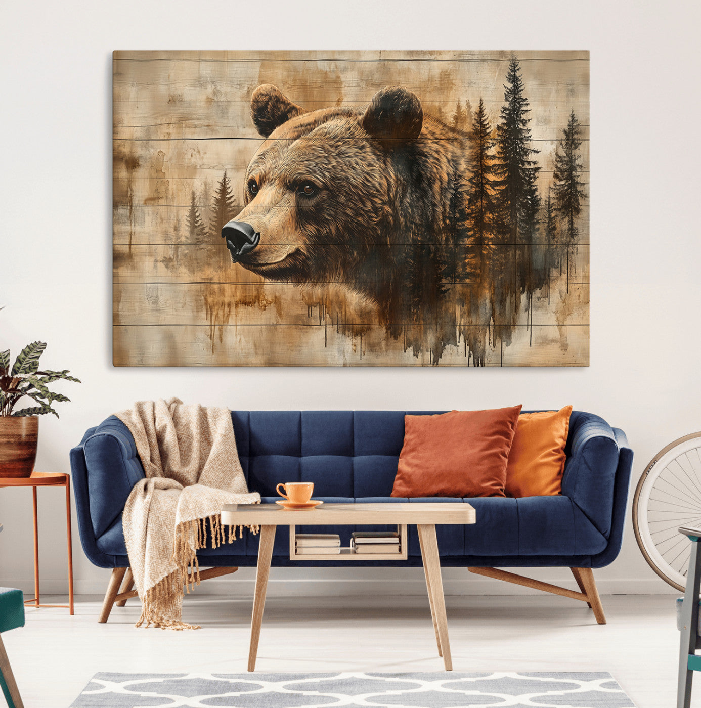 48378-MGV-CV-36X24-Rustic Grizzly Bear Wall Art, Abstract Grizzly 399 Bear Wall Art Canvas Print - Woodland Wildlife