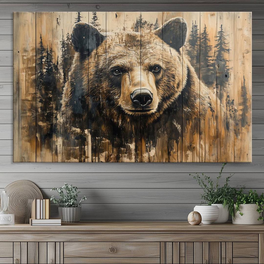 Rustic Bear Wall Art Canvas Print | Framed & Ready to Hang | Rustic Animal Artwork for Living Room, Office, Cabin, or Nature-Inspired Décor