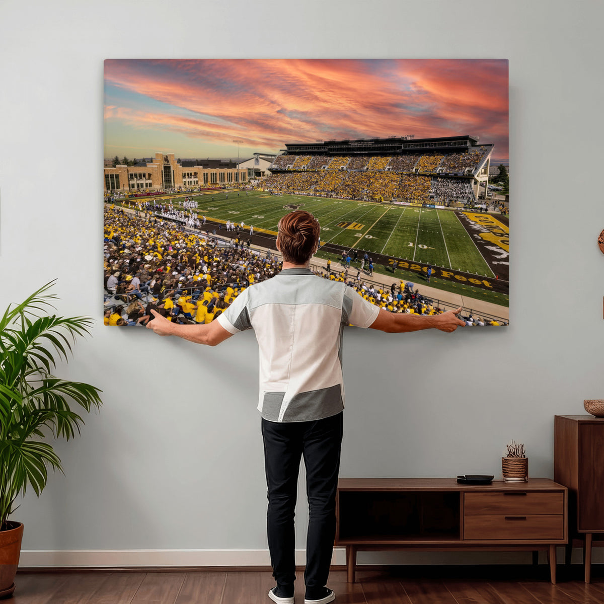 90508-MGV-CV-36X24 - University of Wyoming Cowboys Football Team Print, Laramie, Extra Large Game Room Wall Decor