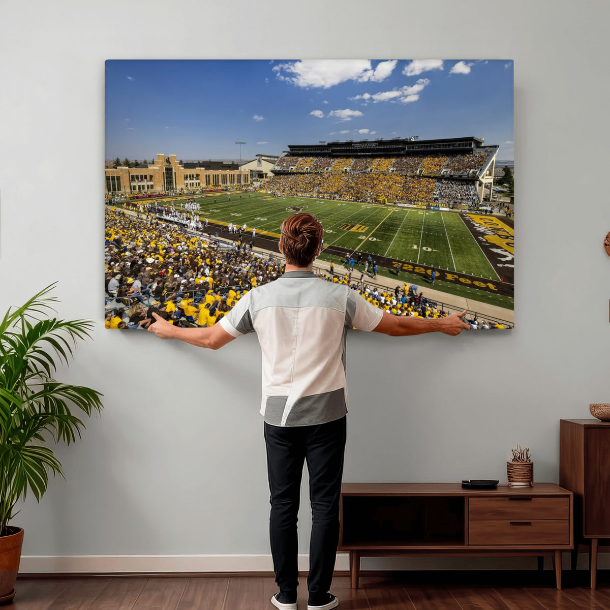 75112-MGV-CV-36X24 - University of Wyoming Cowboys Football Team Print, Laramie, Home Bar Wall Decor