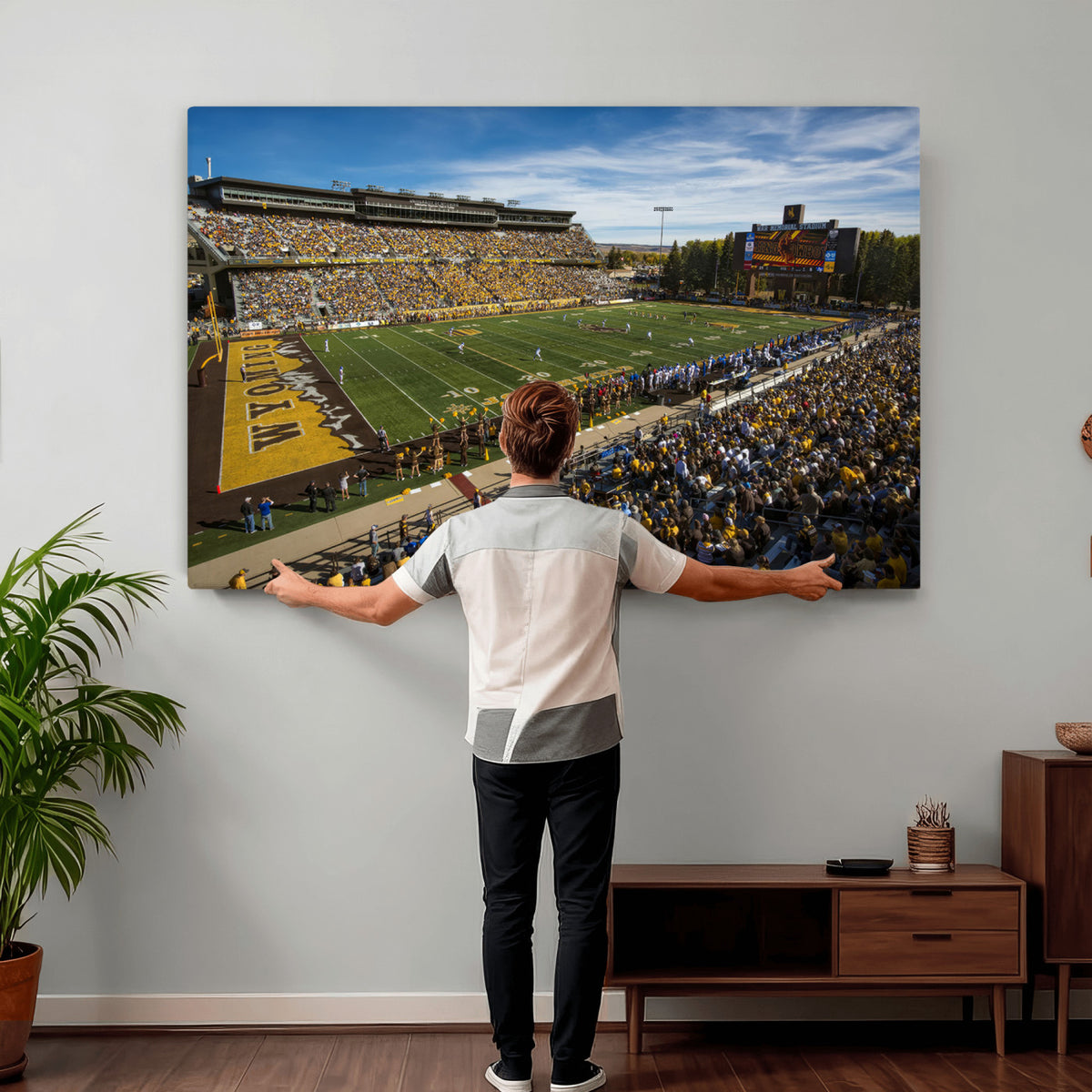 89846-MGV-CV-36X24 - University of Wyoming Cowboys Football Team Print, Laramie, Man Cave Wall Decor