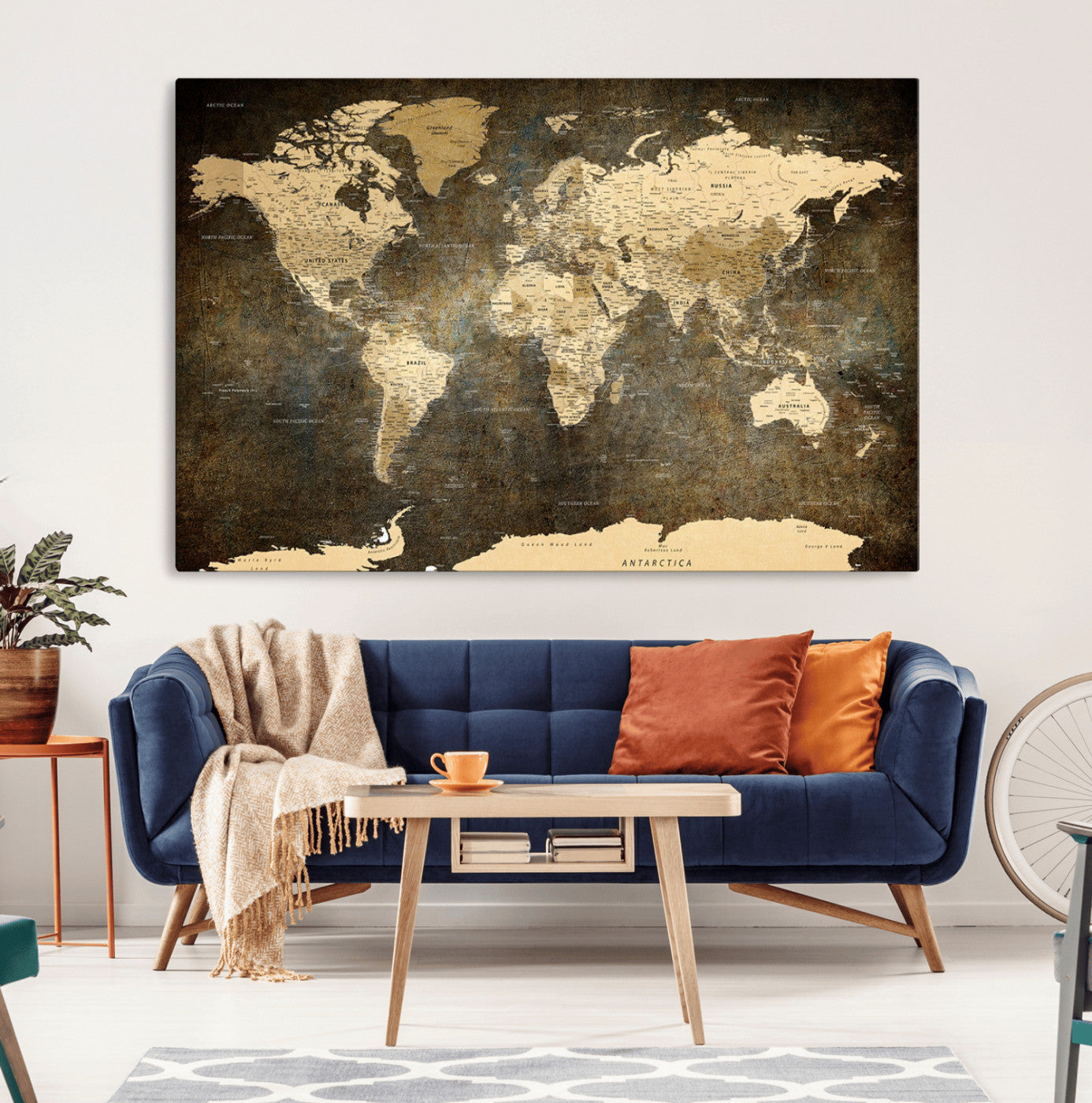28268-MGV-CV-36X24-Push Pin World Map Canvas Print – Travel Tracker Wall Art for Couples, Perfect Anniversary Gift for Home or Office Decor