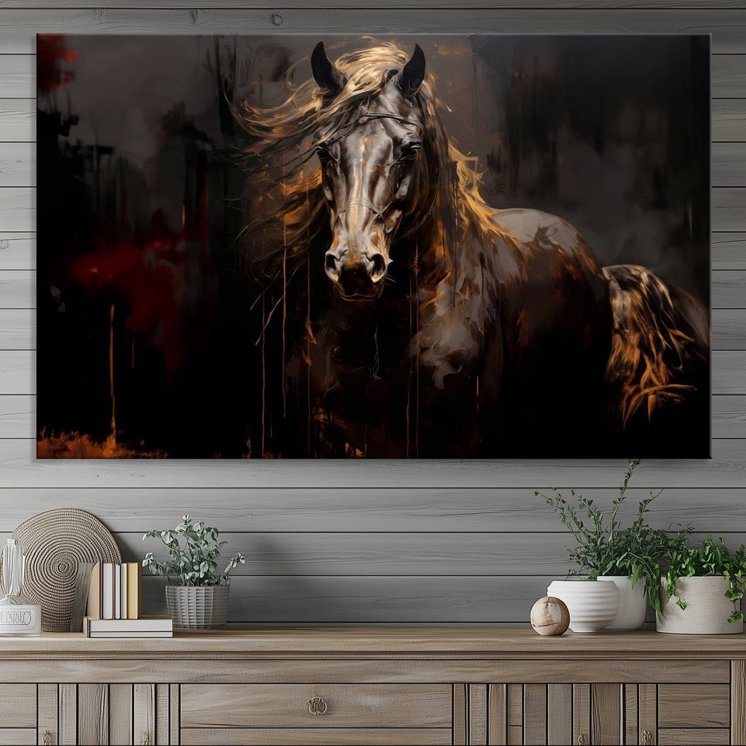 Abstract Black Horse Canvas Print | Abstract Equine Wall Art | Western Decor Print | Horse Lover Gift | Farmhouse & Cabin Wall Art