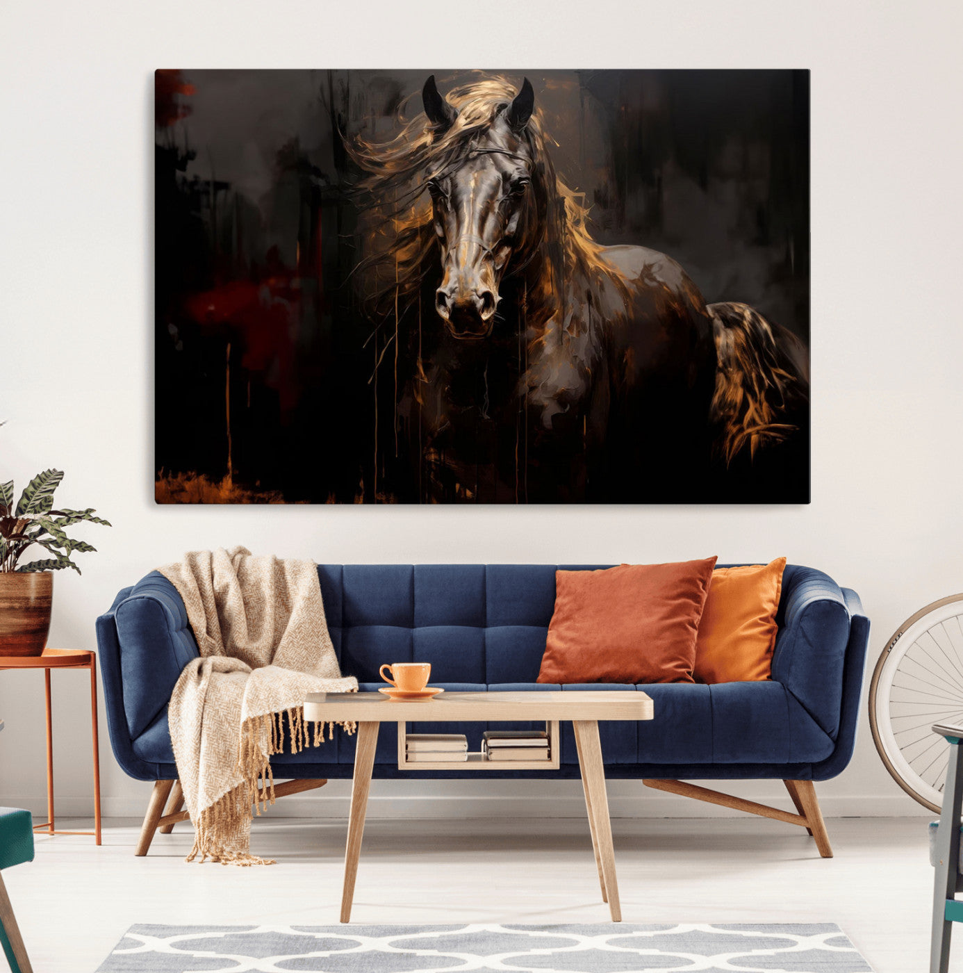 MGV-CV-36X24 - Abstract Black Horse Canvas Print for Farmhouse Wall Art | Abstract Equine Wall Art | Western Decor