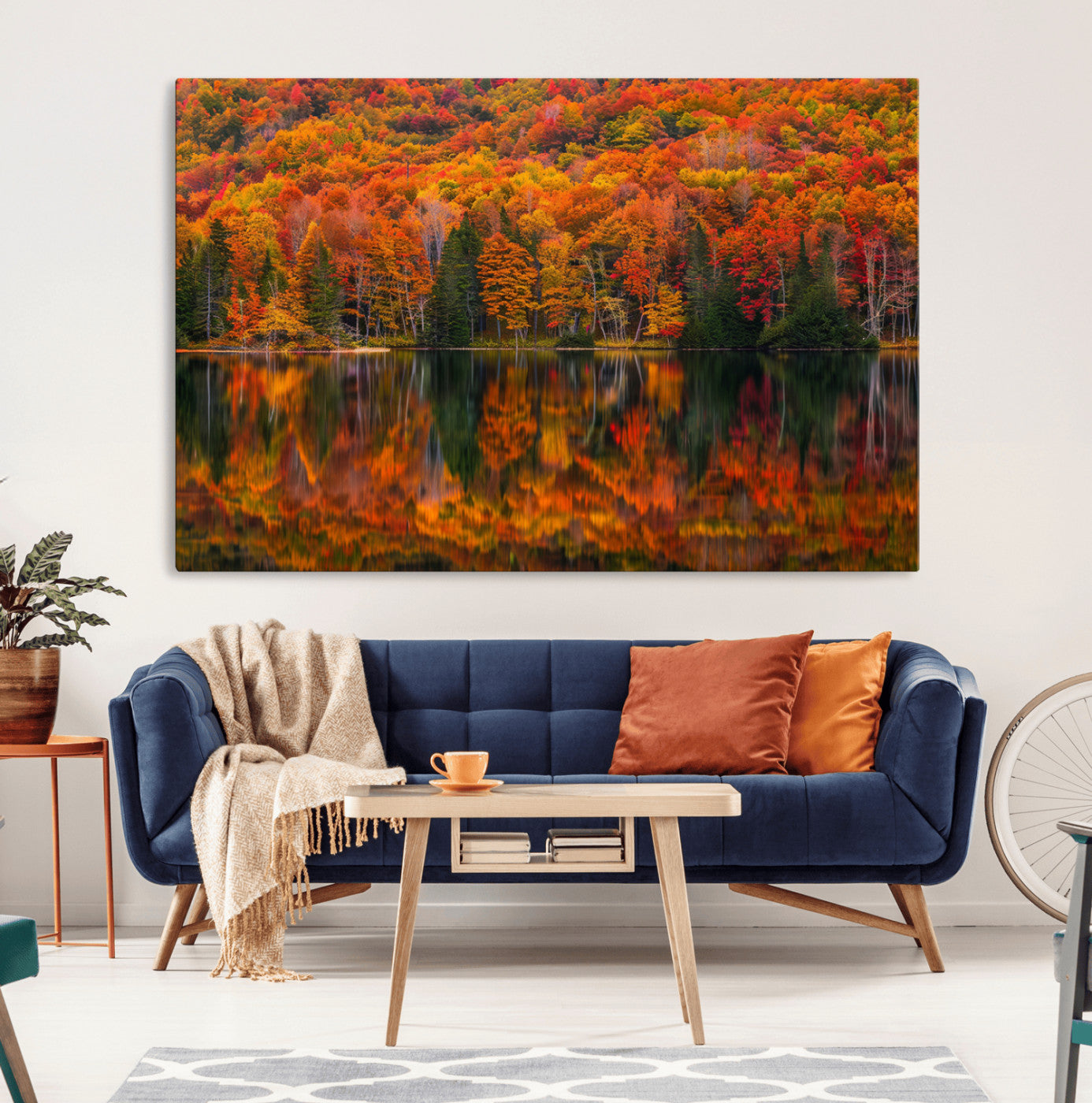 MGV-CV-36X24 - Fall Foliage Wall Art - Autumn Reflection Canvas Print, Stunning Fall Foliage Wall Art, Serene Lake