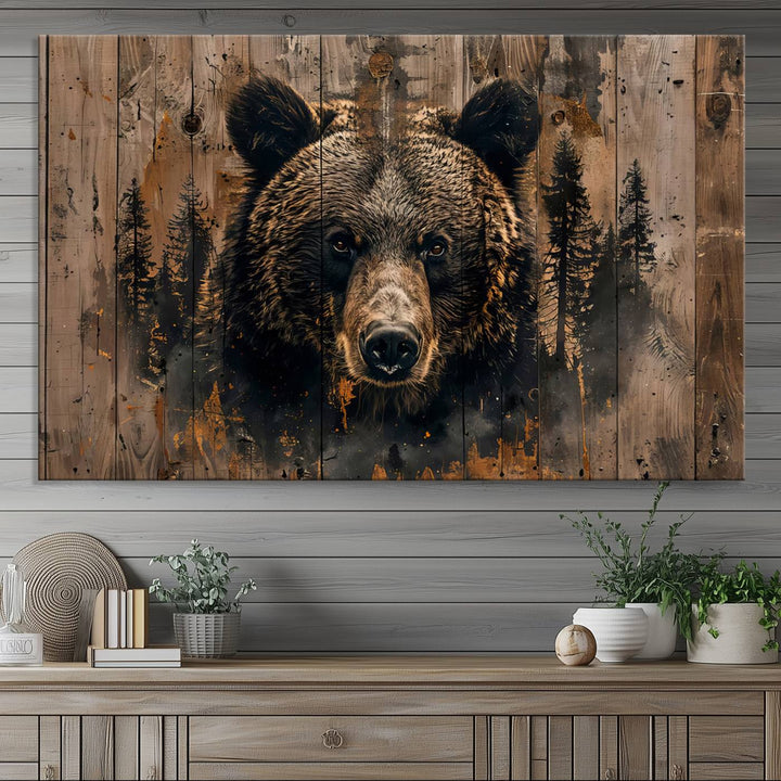 Rustic Bear Wall Art | Triptych Canvas Print | Rustic Cabin Wall Decor | Forest-Inspired Animal Art | Perfect for Farmhouse or Woodland Print