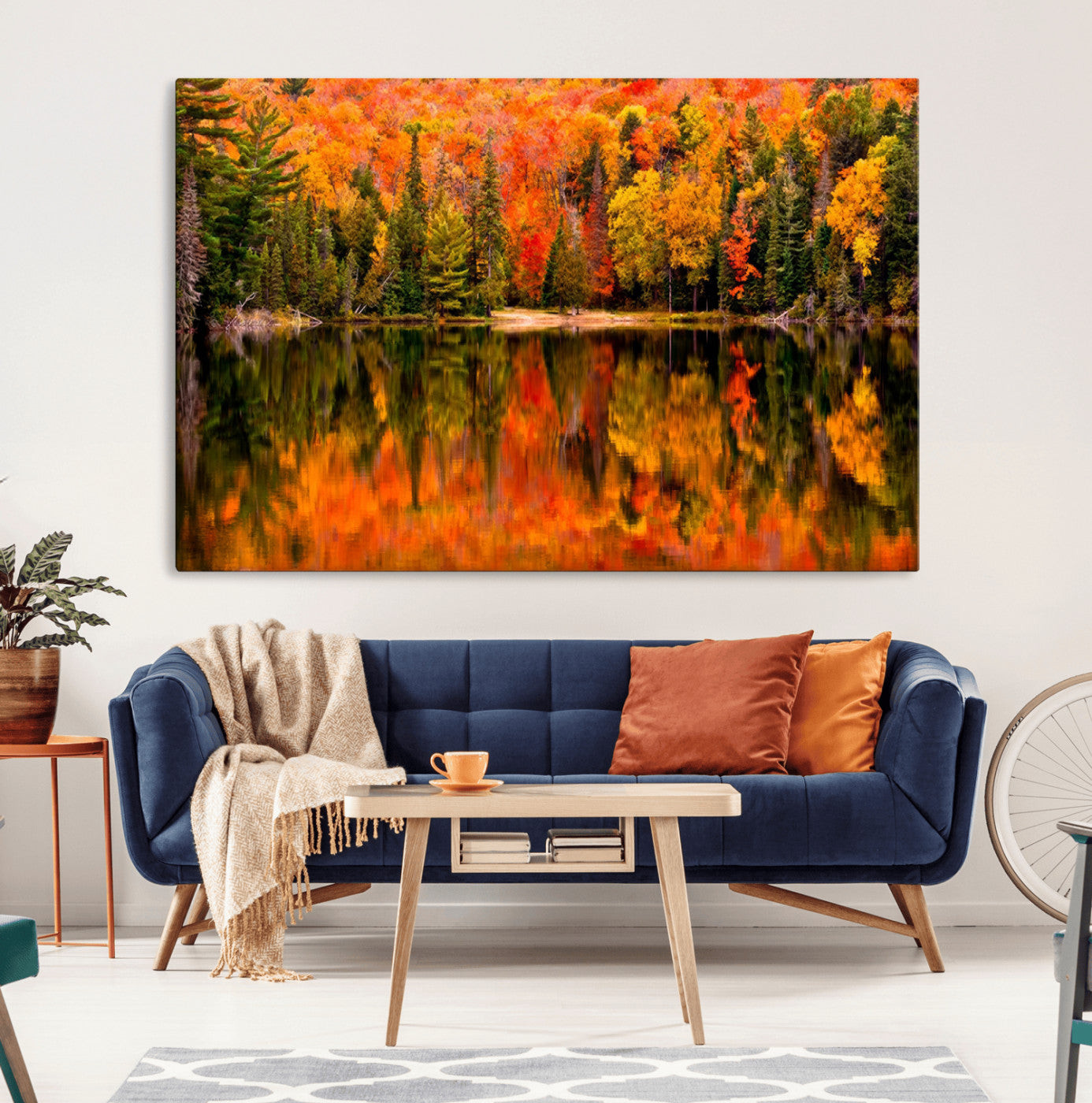 MGV-CV-36X24 - Forest Reflection Art | Autumn Forest Reflection Wall Art | Triptych Canvas Print | Vibrant Fall