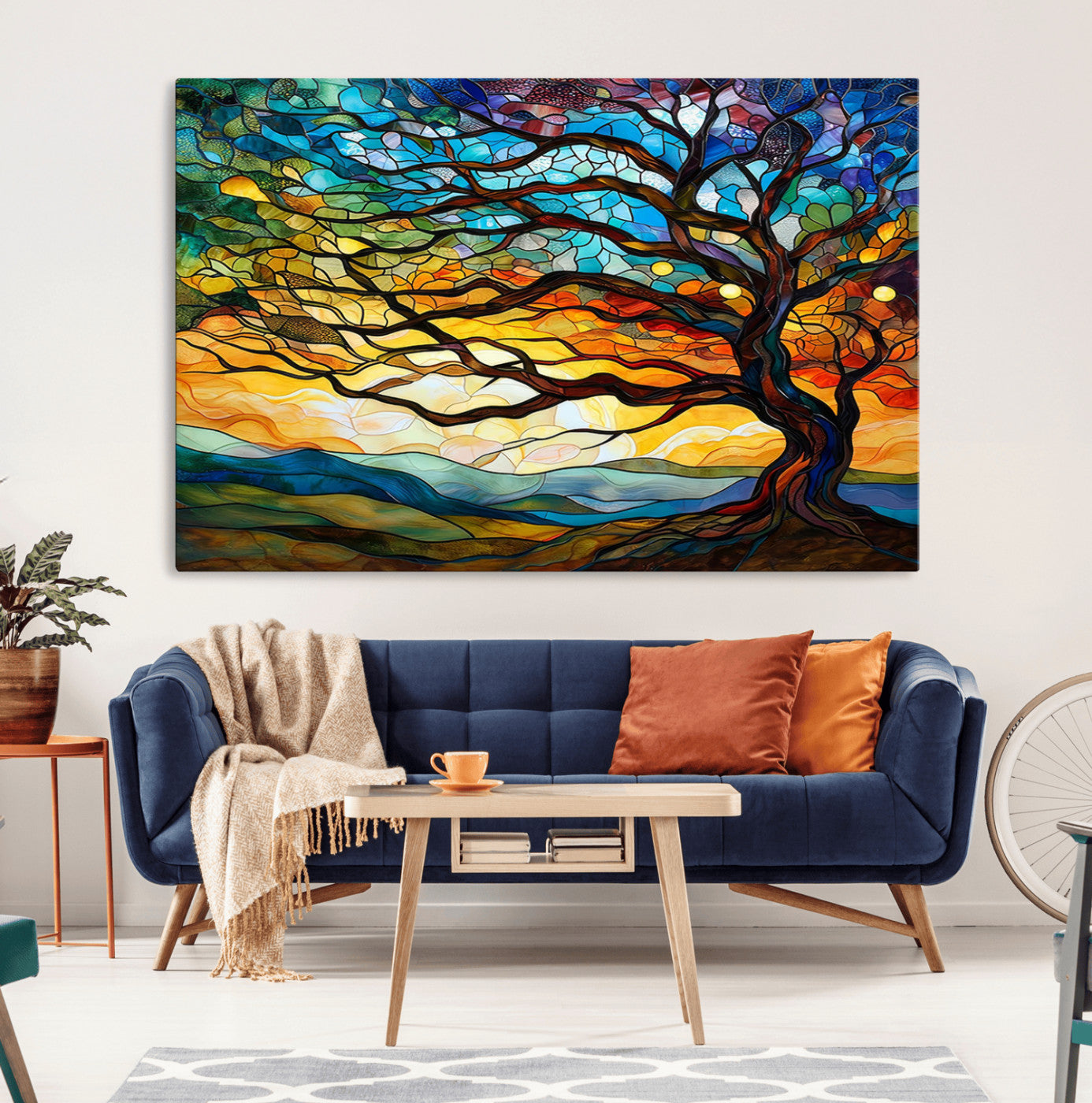 MGV-CV-36X24 - Vibrant Mosaic Tree of Life Wall Art | Stained Glass Style Canvas Print | Ready to Hang Artistic