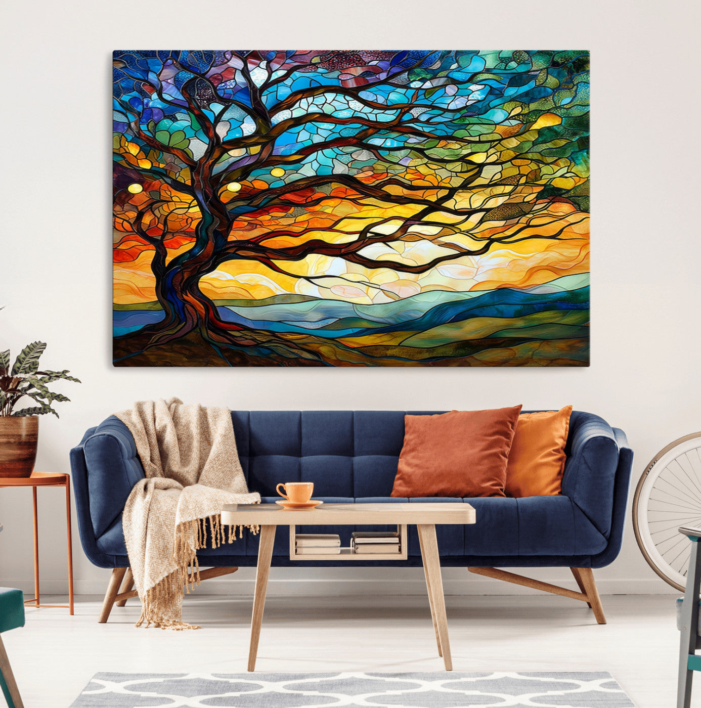MGV-CV-36X24 - Mosaic Tree Wall Art | Ready to Hang Stained Glass Style Canvas Print | Farmhouse Wall Decor, Cabin