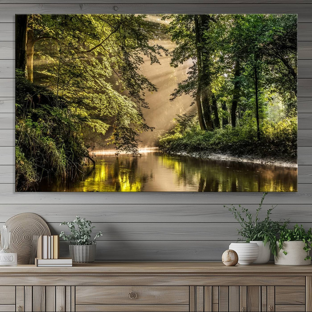 Forest River Landscape Wall Art | Ready to Hang Canvas Print | Perfect for Farmhouse Wall Decor, Cabin Wall Art, Nature-Inspired Home Décor