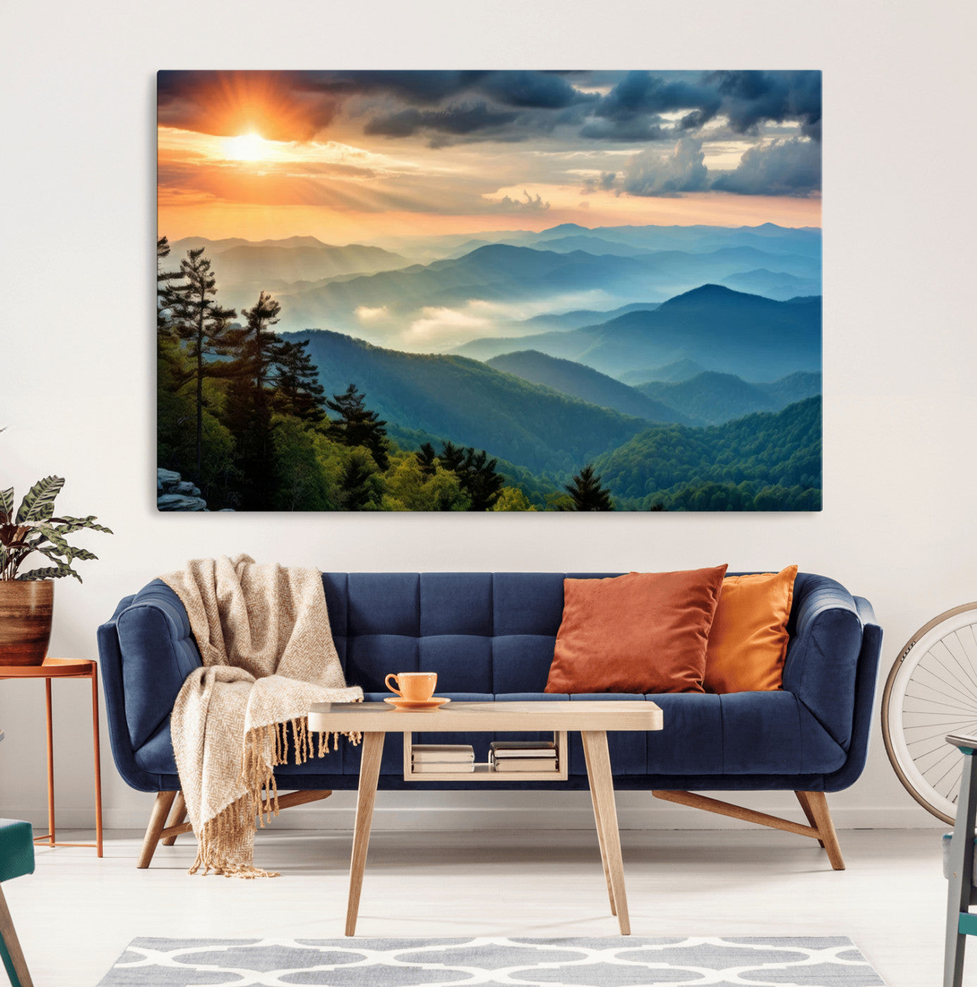 44761-MGV-CV-36X24-Sunrise Over Mountain Range Wall Art Canvas Print, Farmhouse Wall Decor, Cabin Wall Art
